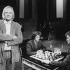 (L-R) Lyricist Tim Rice with actors Philip Casnoff and David Carroll on the set of the Broadway production of the musical "Chess.".
