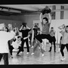Director-choreographer Jerome Robbins (L) working with dancers incl. Jason Alexander (3L) and Charlotte D'Amboise (3R) on a number from "High Button Shoes" at a rehearsal of the Broadway production of the musical "Jerome Robbins' Broadway.".