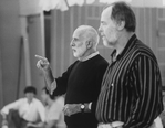 Director/choreographer Jerome Robbins (L) and musical director Paul Gemignani during a rehearsal of the Broadway production of the musical "Jerome Robbins' Broadway.".