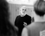 Director/choreographer Jerome Robbins speaking to dancers during a rehearsal of the Broadway production of the musical "Jerome Robbins' Broadway.".