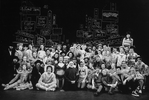 Director Jerome Robbins (F/C) with cast of the Broadway musical "Jerome Robbins' Broadway," incl. (T/3L) Scott Wise, (2ND 3L) Faith Prince, (2ND C) Jason Alexander, (F/ 6R) Debbie Shapiro, (F/4R) Charlotte D'Amboise, (F/3R) Robert La Fosse and Jack Nosewort. hy (F/R).