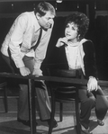 Actors Elizabeth Taylor and John Cullum rehearsing a scene from the Broadway revival of the play "Private Lives".