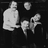 (L-R) Director Milton Katselas, producer Zev Bufman and actors Richard Burton and Elizabeth Taylor taking a break in rehearsing the Broadway revival of the play "Private Lives.".