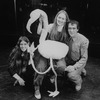 (L-R) Composer Elizabeth Swados, actress Meryl Streep and producer Joseph Papp holding a stuffed flamingo on the set of the NY Shakespeare Festival production of the musical "Alice"