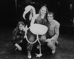 (L-R) Composer Elizabeth Swados, actress Meryl Streep and producer Joseph Papp holding a stuffed flamingo on the set of the NY Shakespeare Festival production of the musical "Alice"