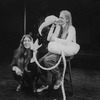 (L-R) Composer Elizabeth Swados and actress Meryl Streep holding a stuffed flamingo on the set of the NY Shakespeare Festival production of the musical "Alice"