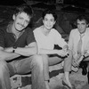 (L-R) Fight choreographer B.H. Barry, actress Diane Venora and producer Joseph Papp sitting amidst rubble during the renovation of the Anspacher Theatre at Papp's NY Shakespeare Festival.