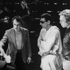 (L-R) Actor William Atherton, producer Joseph Papp, actor Ron Leibman and playwright John Guare conferring during a rehearsal of the NY Shakespeare Festival production of the play "Rich And Famous"
