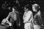 (L-R) Actor William Atherton, producer Joseph Papp, actor Ron Leibman and playwright John Guare conferring during a rehearsal of the NY Shakespeare Festival production of the play "Rich And Famous"
