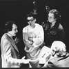 (L-R) Producer Joseph Papp, actor Ron Leibman, playwright John Guare and actor William Atherton conferring during a rehearsal of the NY Shakespeare Festival production of the play "Rich And Famous"