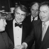 Producer Joseph Papp (2L) flanked by performers Anne Jackson, Bob Dishy and Jackie Mason at the opening night party for the NY Shakespeare Festival production of the play "Cafe Crown".