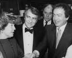 Producer Joseph Papp (2L) flanked by performers Anne Jackson, Bob Dishy and Jackie Mason at the opening night party for the NY Shakespeare Festival production of the play "Cafe Crown".