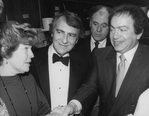 Producer Joseph Papp (2L) flanked by performers Anne Jackson, Bob Dishy and Jackie Mason at the opening night party for the NY Shakespeare Festival production of the play "Cafe Crown".