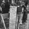 Unidentified theater person holding sign which reads WE MAY HAVE LOST IN COURT BUT THAT WON'T STOP US/SAVE THE HELEN HAYES AND THE MOROSCO during an unsuccessful protest over the demolition of two Broadway theaters