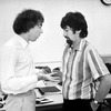 (L-R) Composer Andrew Lloyd Webber talking with director Trevor Nunn during a rehearsal of the Broadway production of the musical "Cats"