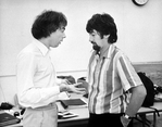 (L-R) Composer Andrew Lloyd Webber talking with director Trevor Nunn during a rehearsal of the Broadway production of the musical "Cats"