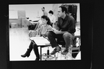 Director/playwright James Lapine (R) sitting on a stool during a rehearsal for the Broadway production of the musical "Sunday In The Park With George.".