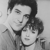 Actors Bernadette Peters and Mandy Patinkin hugging during a rehearsal for the Broadway production of the musical "Sunday In The Park With George".