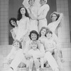 Director/choreographer Tommy Tune (C) hugging actor Cameron Johann with actresses (L-R) Louise Eideken, Shelly Burch, Taina Elg, Liliane Montevecchi, Anita Morris and unidentified others on the set of the Broadway production of the musical "Nine".