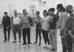Director/playwright George C. Wolfe (3L) working with unidentified actors during a rehearsal for the Broadway production of the musical "Jelly's Last Jam.".