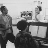 Director/playwright George C. Wolfe (L) working with an unidentified actress and accompanist during a rehearsal for the Broadway production of the musical "Jelly's Last Jam.".