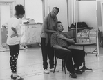 Director/playwright George C. Wolfe (C) working with Gregory Hines and an unidentified actress during a rehearsal for the Broadway production of the musical "Jelly's Last Jam.".