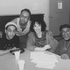 (L-R) Actor Gregory Hines, director/playwright George C. Wolfe, lyricist Susan Birkenhead and musical director Luther Henderson taking a break during a rehearsal for the Broadway production of the musical "Jelly's Last Jam.".