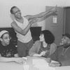 (L-R) Actor Gregory Hines, director/playwright George C. Wolfe, lyricist Susan Birkenhead and musical director Luther Henderson taking a break during a rehearsal for the Broadway production of the musical "Jelly's Last Jam.".