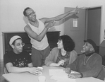 (L-R) Actor Gregory Hines, director/playwright George C. Wolfe, lyricist Susan Birkenhead and musical director Luther Henderson taking a break during a rehearsal for the Broadway production of the musical "Jelly's Last Jam.".