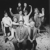 (FRONT L-R) Composer Harvey Schmidt and lyricist Tom Jones with the cast of the Off-Broadway production of the musical "The Fantastiks."
