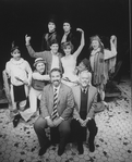 (FRONT L-R) Composer Harvey Schmidt and lyricist Tom Jones with the cast of the Off-Broadway production of the musical "The Fantastiks."