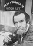 Playwright Athol Fugard with a pipe in his mouth on the set of the Broadway production of his play "Master Harold...And The Boys"