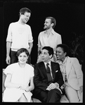 (L-R) Playwright/director David Hare with actors Elizabeth McGovern, Roshan Seth, Zeljko Ivanek and Alfre Woodard on the set of the NY Shakespeare Festival production of the play "A Map Of The World"