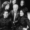 Director Peter Brook (C) with five singers who alternate as Carmen in the Broadway production of the opera "La Tragedie De Carmen." (clockwise frombottom L Cynthia Clarey, Eva Saurova, Helene Delavault, Emily Golden and Patricia Schuman)