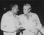 (L-R) Director Jose Quintero talking with actor Jason Robards during a break in rehearsing the Broadway revival of the play "A Touch Of The Poet"