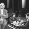 (L-R) Lyricist Tim Rice with actors Philip Casnoff and David Carroll on the set of the Broadway production of the musical "Chess.".