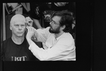 Actor Robert Morse having a bald pate applied as he is made-up for his role as author Truman Capote in the Broadway production of the play "Tru.".