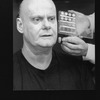 Actor Robert Morse having base applied as he is made-up for his role as author Truman Capote in the Broadway production of the play "Tru.".