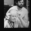 Actor Robert Morse having his wig applied as he is made-up for his role as author Truman Capote in the Broadway production of the play "Tru.".