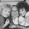 Playwright Neil Simon (C) flanked by actresses Sally Struthers (L) and Rita Moreno during a break in rehearsal for the Broadway production of the female version of his play "The Odd Couple"