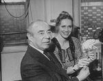 Composer Richard Rodgers and actress Liv Ullmann holding a flower; she will play the lead in the Broadway production of the musical "I Remember Mama.".