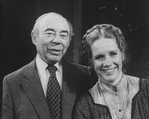 Composer Richard Rodgers and actress Liv Ullmann on the set of the Broadway production of the musical "I Remember Mama.".