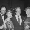 (L-R) Composer Rupert Holmes, singer Cleo Laine, actors George Rose and Betty Buckley at the opening night party of the Broadway production of the musical "The Mystery Of Edwin Drood.".