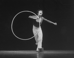 Mime Marcel Marceau performing with a giant hoop in his one-man show "Marcel Marceau On Broadway."