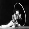 Mime Marcel Marceau performing with a giant hoop in his one-man show "Marcel Marceau On Broadway."