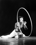 Mime Marcel Marceau performing with a giant hoop in his one-man show "Marcel Marceau On Broadway."