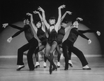 Entertainer Shirley MacLaine (C) with unidentified dancers doing the "Steam Heat" number from the show "Shirley MacLaine On Broadway.".