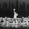 Actress Liza Minnelli (C) performing a musical number with dancers incl. future choreographer Wayne Cilento (3L) in a scene from the Broadway production of the musical "The Act"