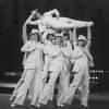 Actress Liza Minnelli (TOP) performing a musical number with dancers in a scene from the Broadway production of the musical "The Act"