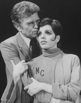 Actors Barry Nelson and Liza Minnelli embracing in a scene from the Broadway production of the musical "The Act"